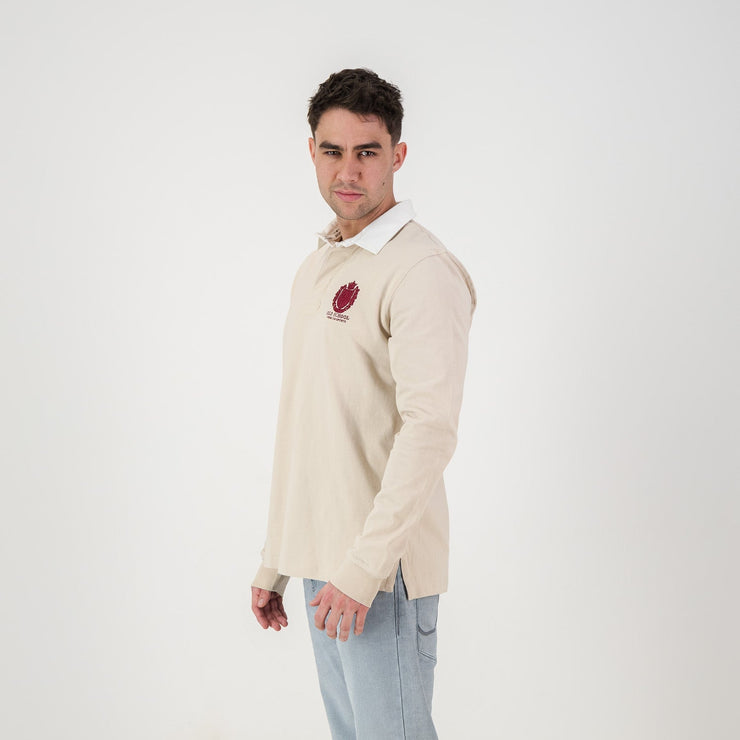 Old School Heraldic LS Rugby Jersey-Ivory